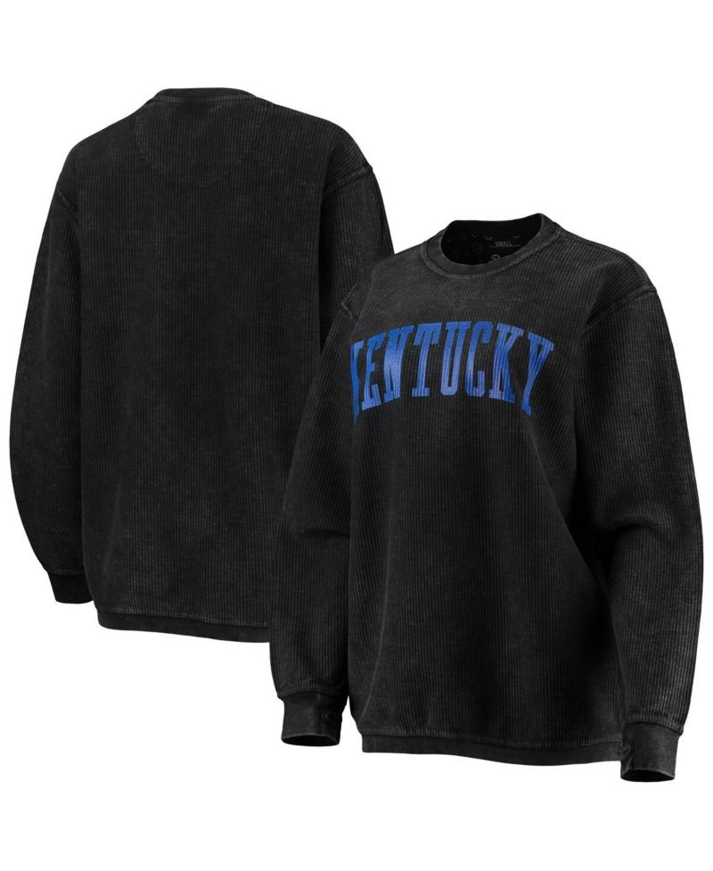 Women's Black Distressed Kentucky Wildcats Comfy Cord Vintage-Like Wash Basic Arch Pullover Sweatshirt