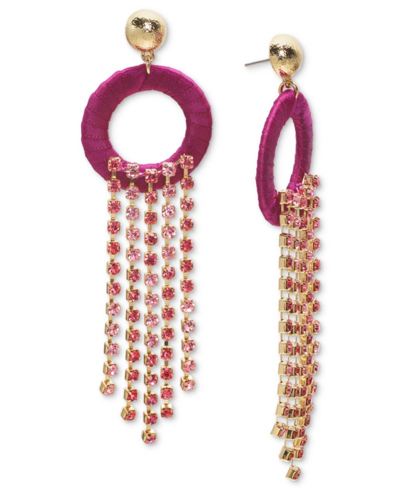 Gold-Tone Ribbon-Wrapped Circle & Color Crystal Fringe Statement Earrings