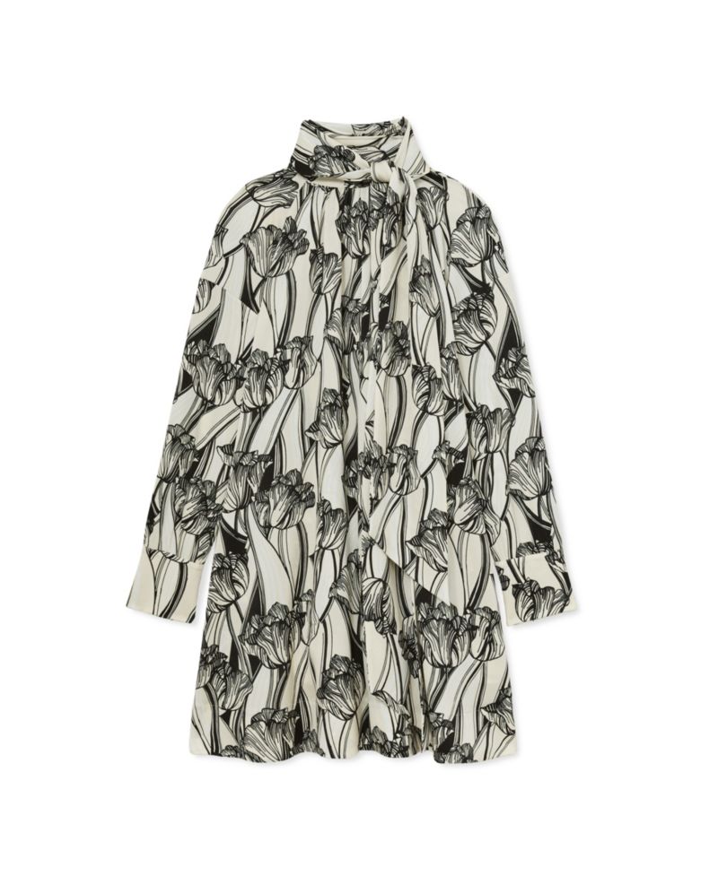 Women's Alwen Long-Sleeve Floral-Print Tie-Neck Mini Dress