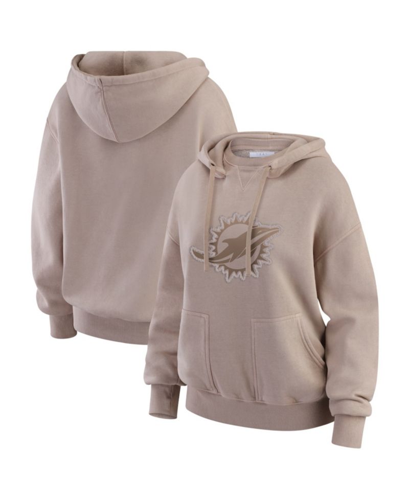 Women's Tan Miami Dolphins Washed Pullover Crewdie