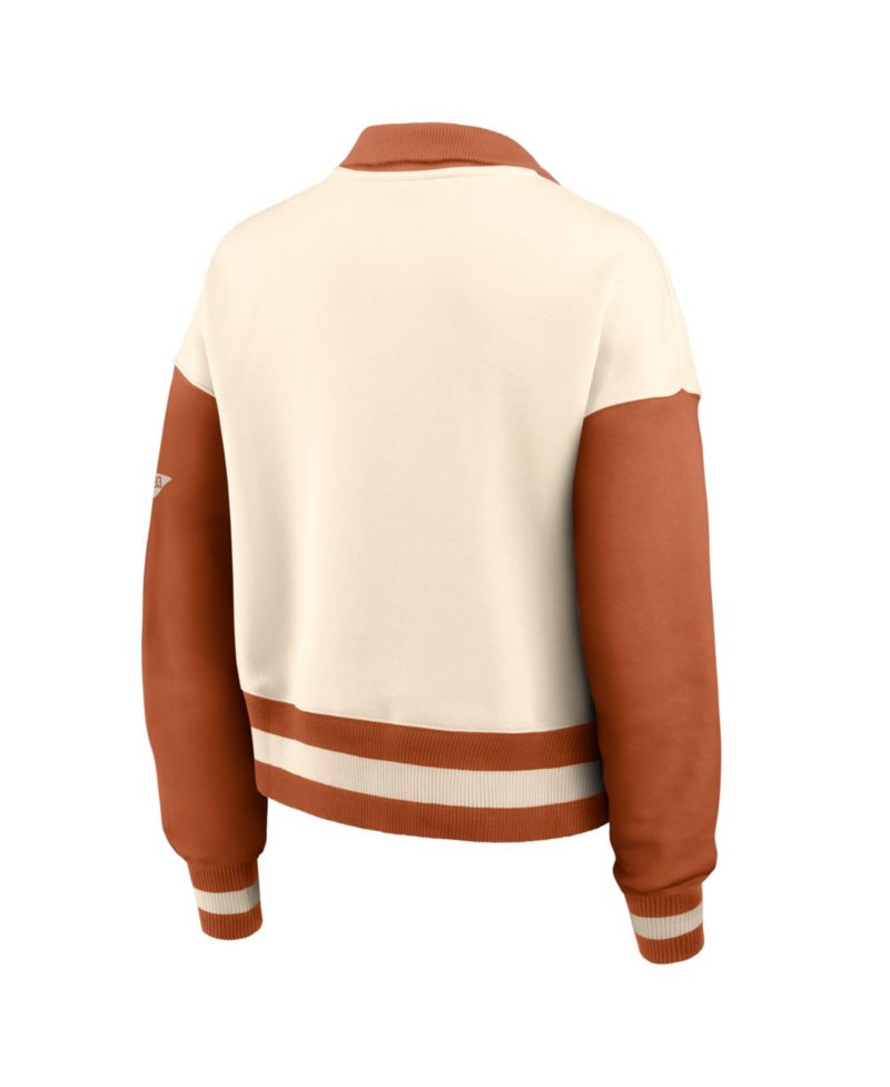 Women's Natural/Texas Orange Texas Longhorns Oversized Legacy Color Block Cropped Quarter-Zip Pullover Sweatshirt