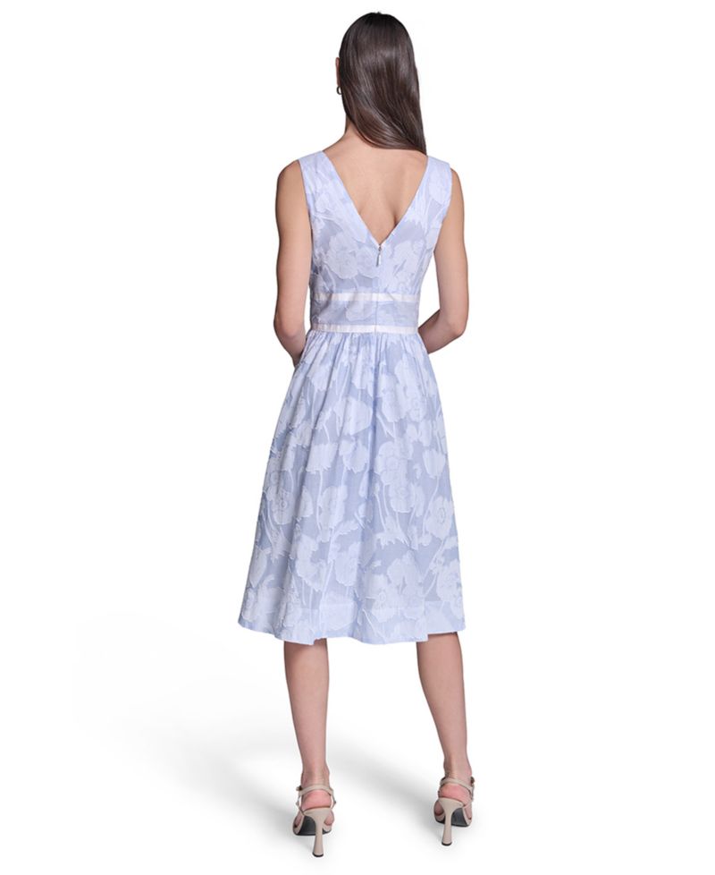 Women's Floral Burnout Cotton Midi with White Piping Dress