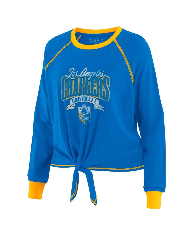 Women's Powder Blue/Yellow Los Angeles Chargers Tie-Front Long Sleeve Top