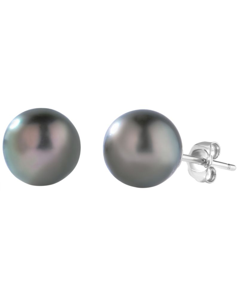 Cultured Tahitian Pearl (8mm) Stud Earrings in 14k White Gold