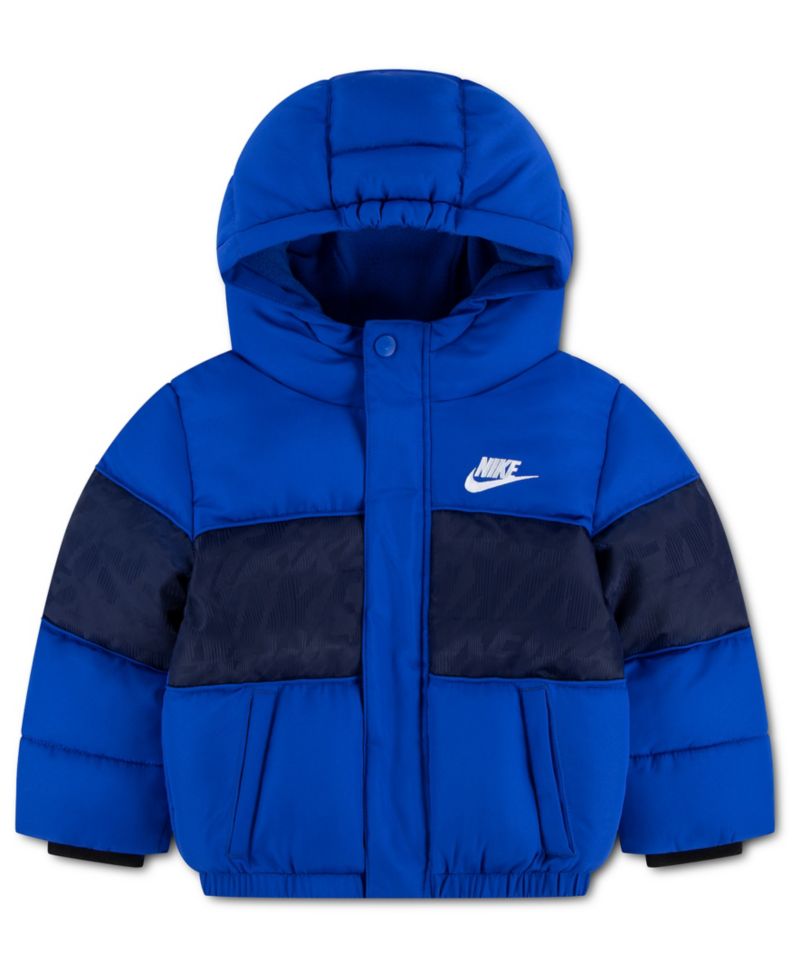 Boys' 4-7 Jacquard Logo Mixed Media Puffer Jacket
