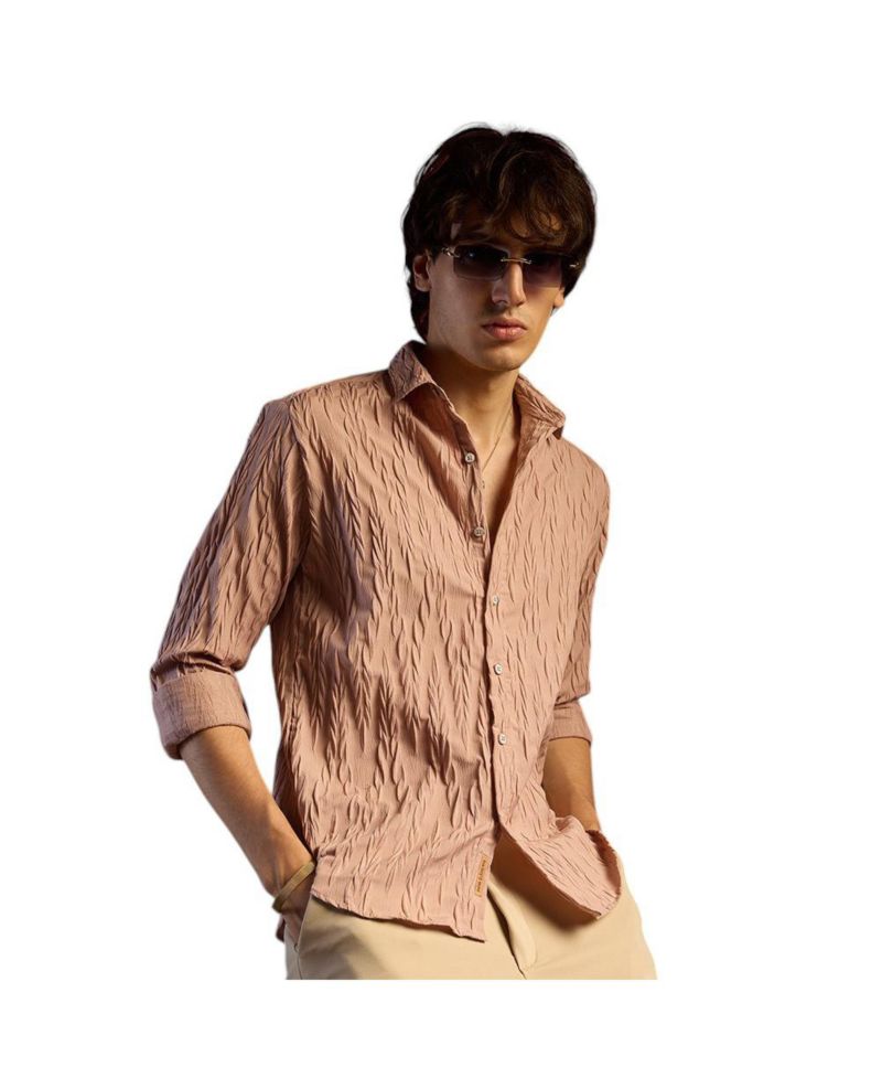 Men's Salmon Pink Grain-Textured Shirt