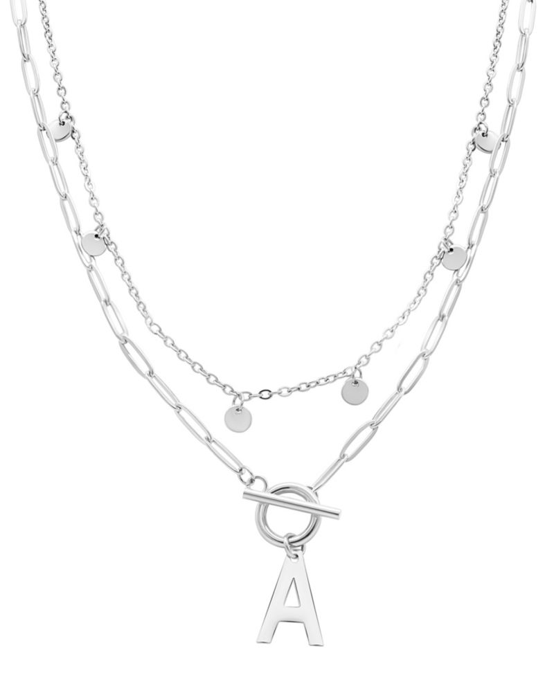 Silver Tarnish Resistant Confetti and Paperclip Layered Initial Toggle Necklace