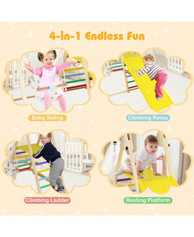 4-in-1 Indoor Jungle Gym with Baby Swing, Climber, Ladder and Resting Platform
