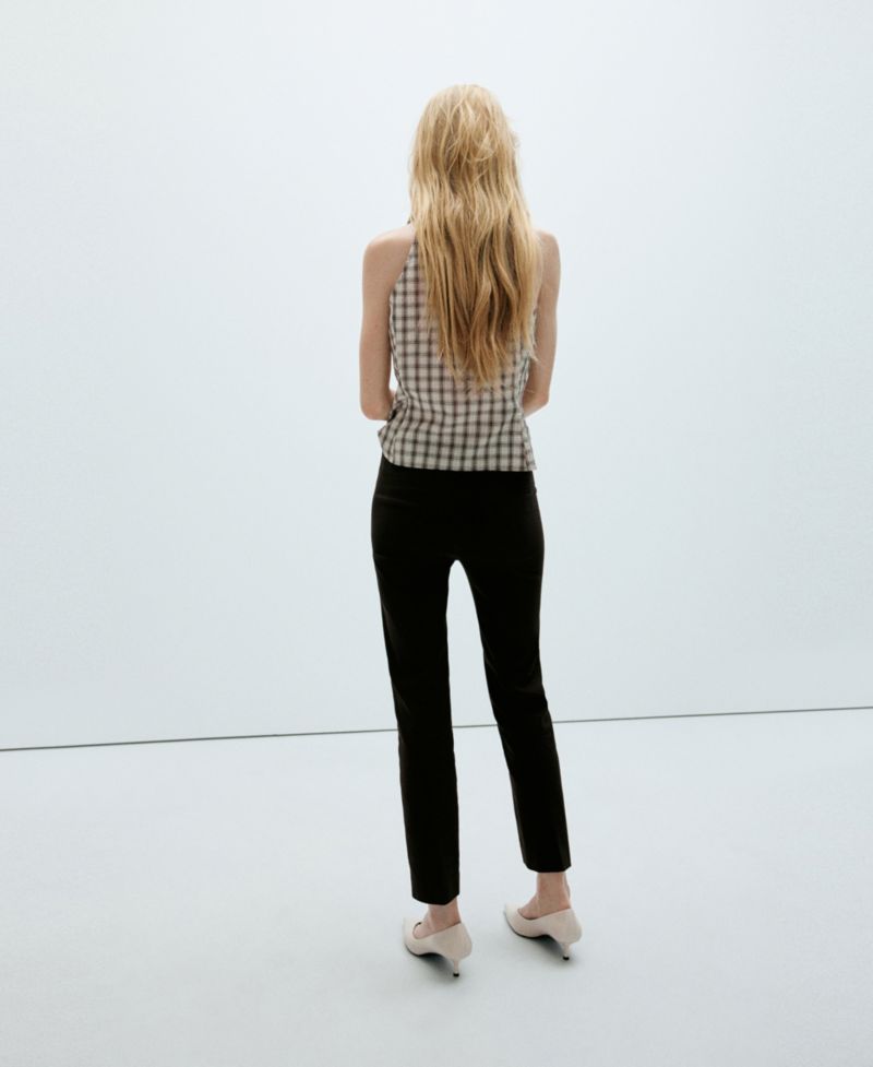 Women's Plaid Ruched V-Neck Blouse