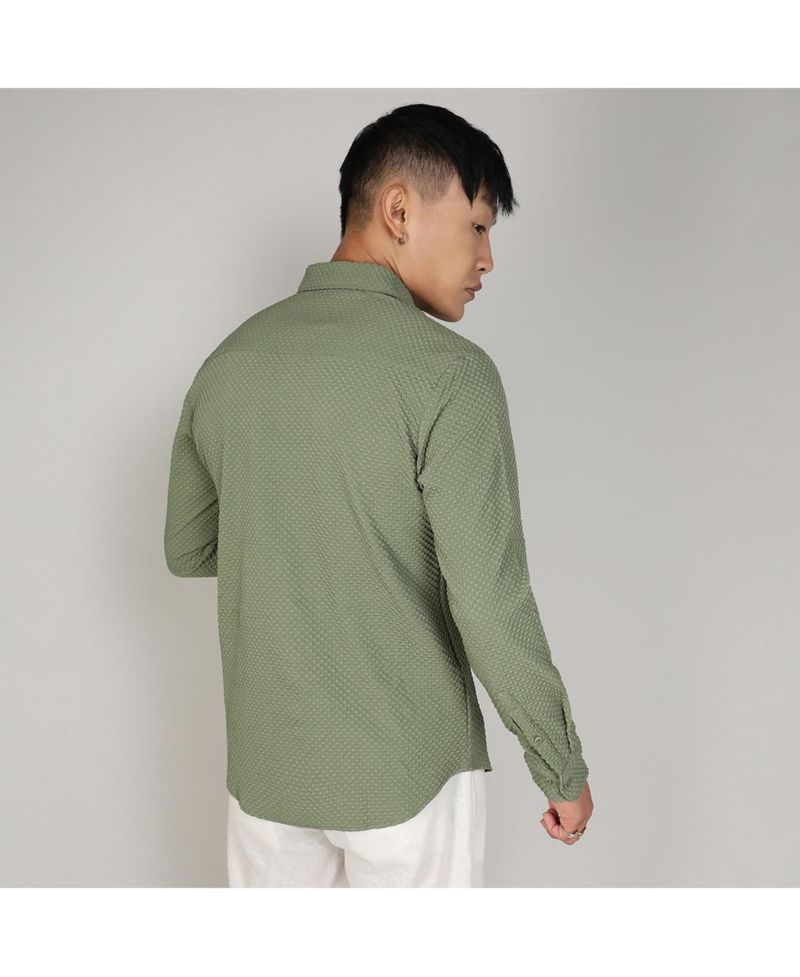 Men's Pistachio Green Textured Micro Buffalo Check Shirt