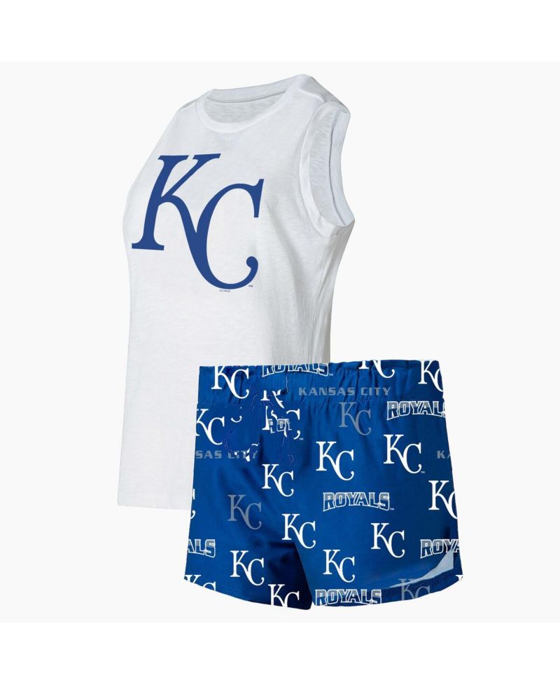Women's 2-Piece White/Royal Kansas City Royals Plus Size Tank Top and Shorts Sleep Set