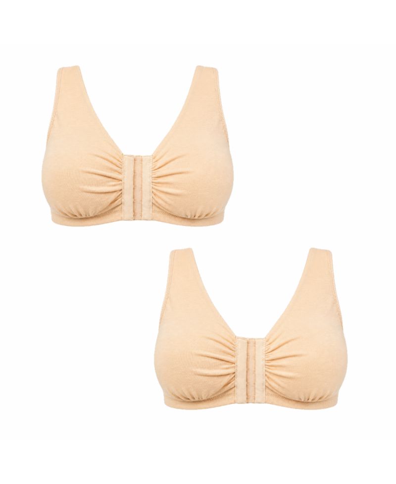 Women's Ease Cotton Front Closure Bra for Mastectomy 2-Pack
