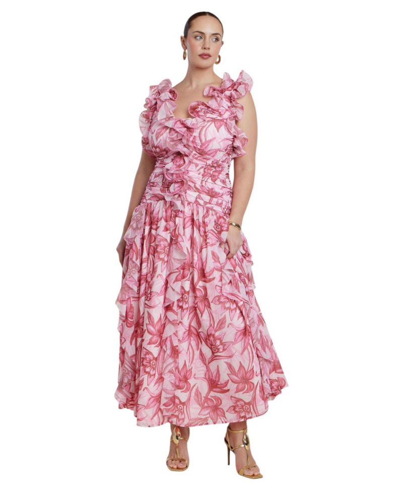 Women's Plus Size Ruffle Detail Maxi Dress