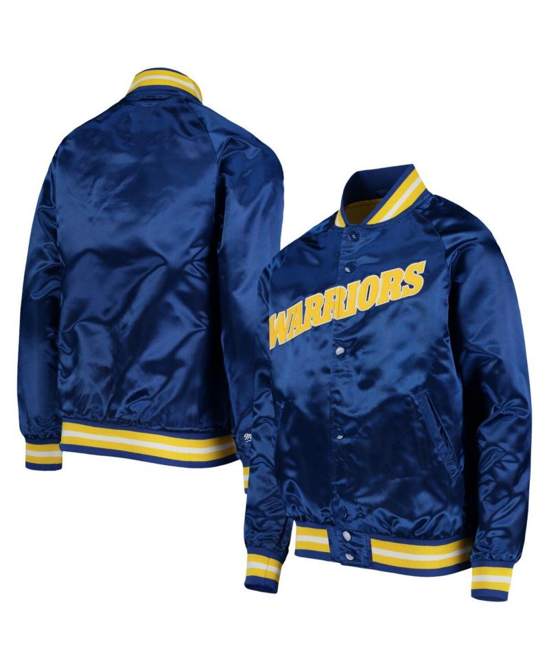 Big Boys Royal Golden State Warriors Hardwood Classics Satin Raglan Full-Snap Jacket