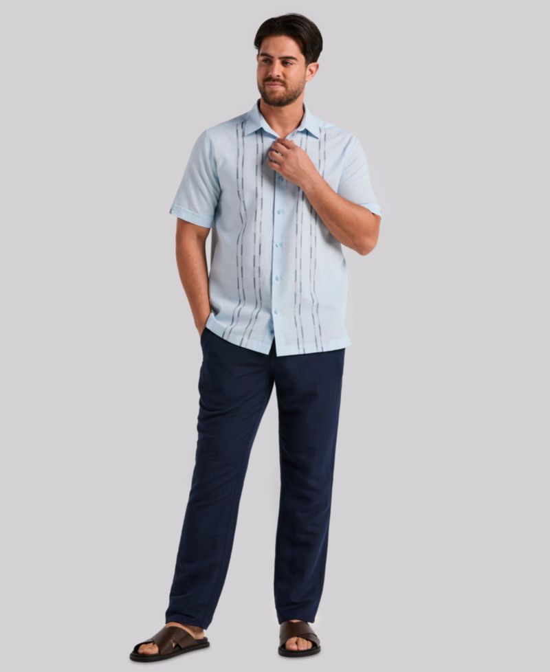Men's Dobby Panels Linen-Blend Shirt