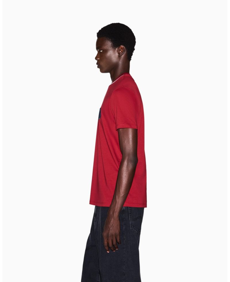 Men's Short Sleeve Neck Piping Badge logo Regular Fit T-Shirt