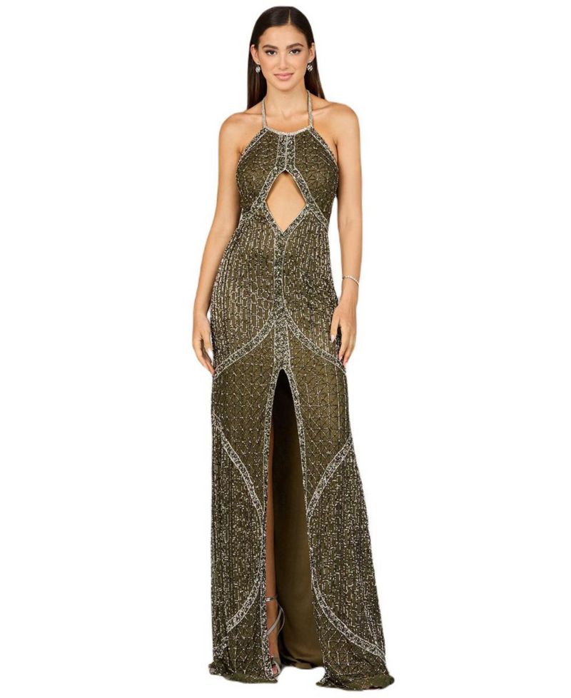 Women's Symmetrical Halter Neck Beaded Gown
