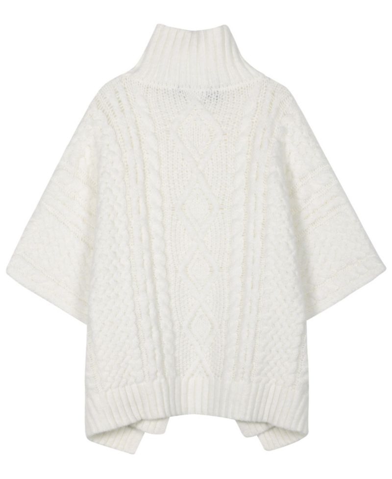 Cable-Knit Button Accent Poncho