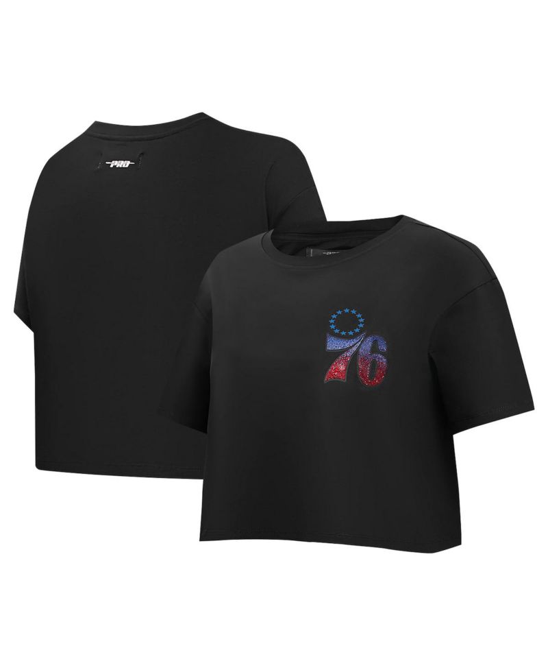 Women's Black Philadelphia 76ers Jewels Boxy Cropped T-Shirt