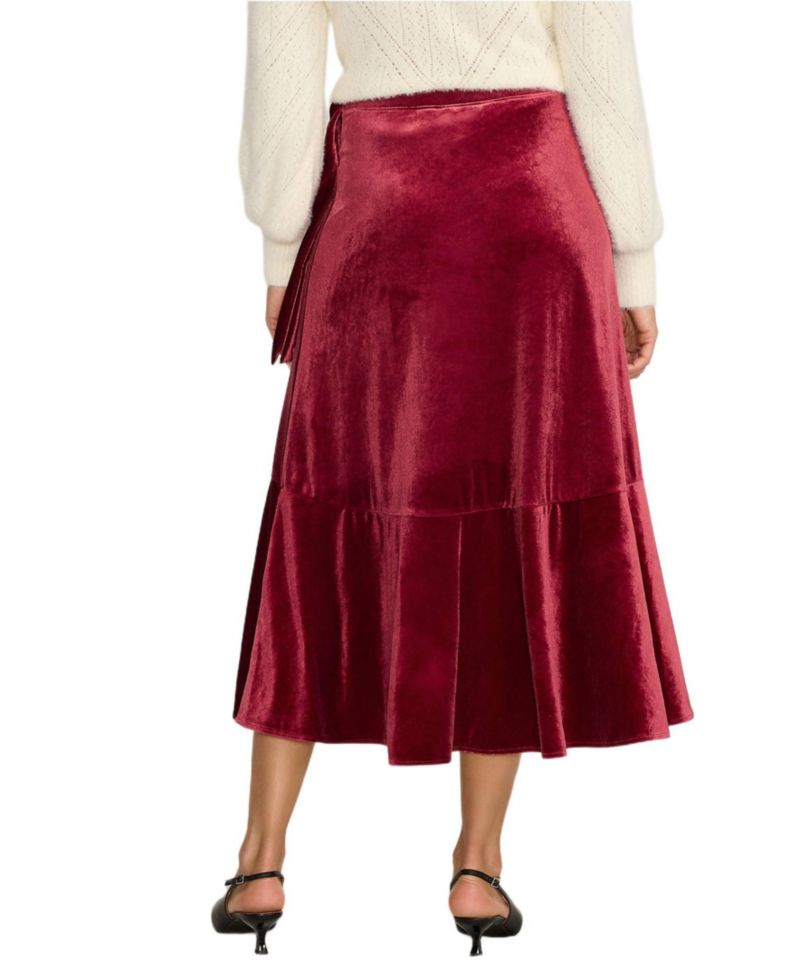 Women's Petite Velvet Wrap Midi Skirt
