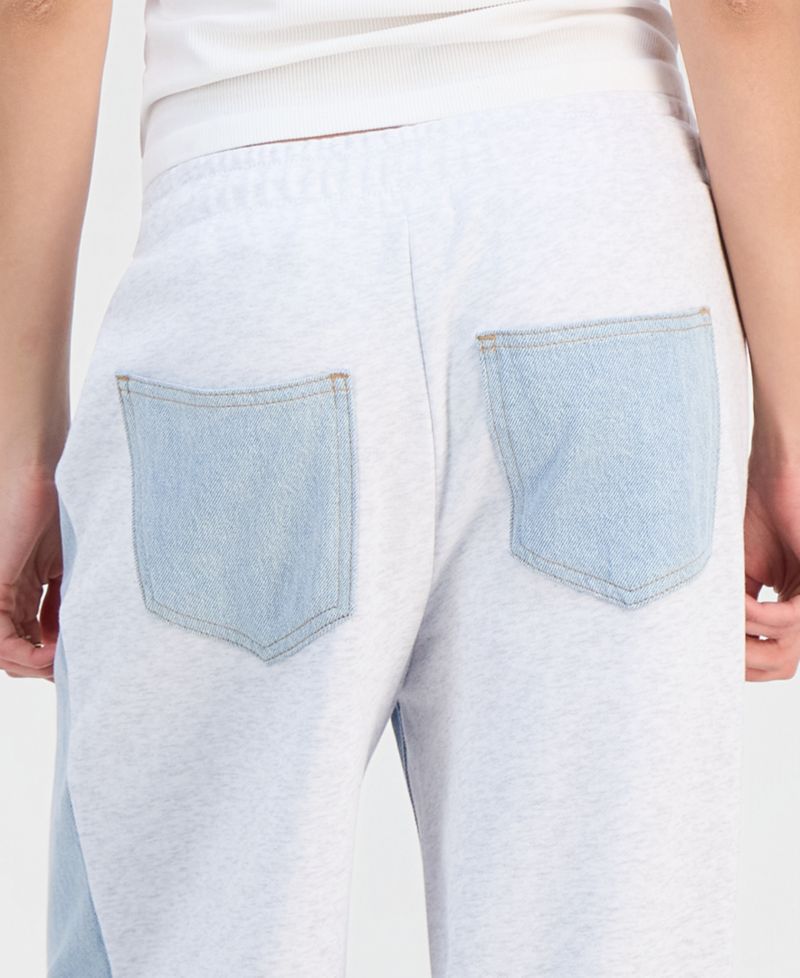 Juniors' Mixed-Media Wide-Leg Sweatpant Jeans