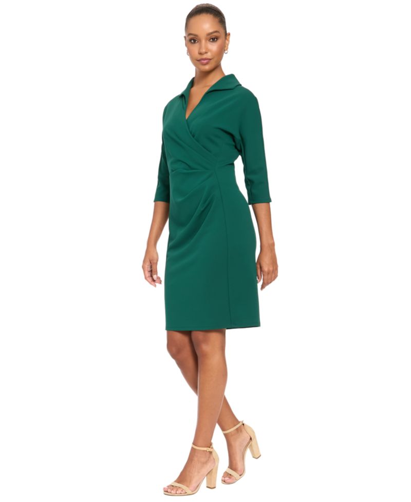 Petite Side Ruche Scuba Crepe V-Neck Dress