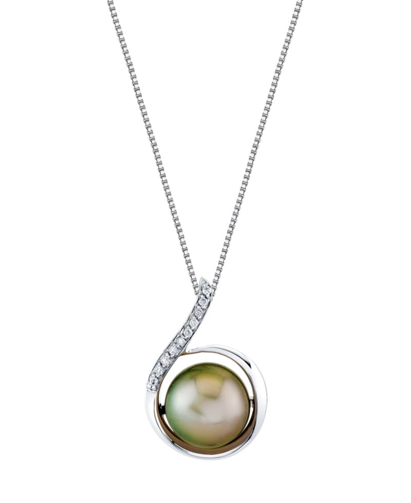 Cultured Tahitian Pearl (11mm) & Diamond Accents Pendant Necklace in Sterling Silver