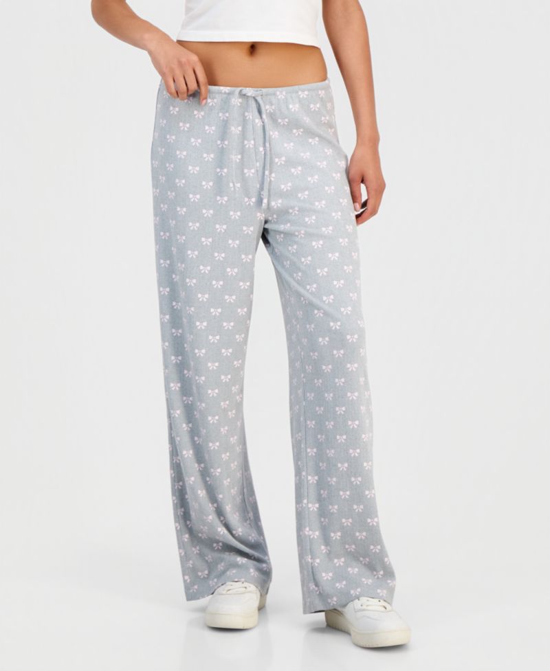 Juniors' Pointelle Printed Drawstring Lounge Pants