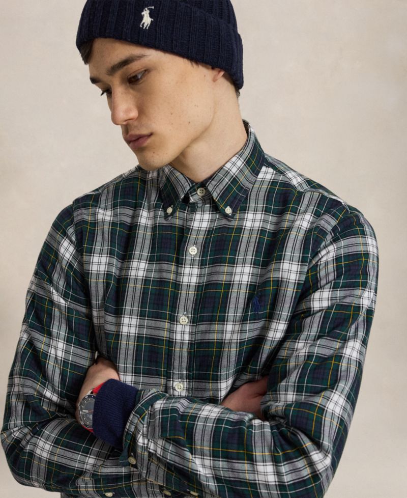 Men's Double-Face Oxford Plaid Classic-Fit Shirt