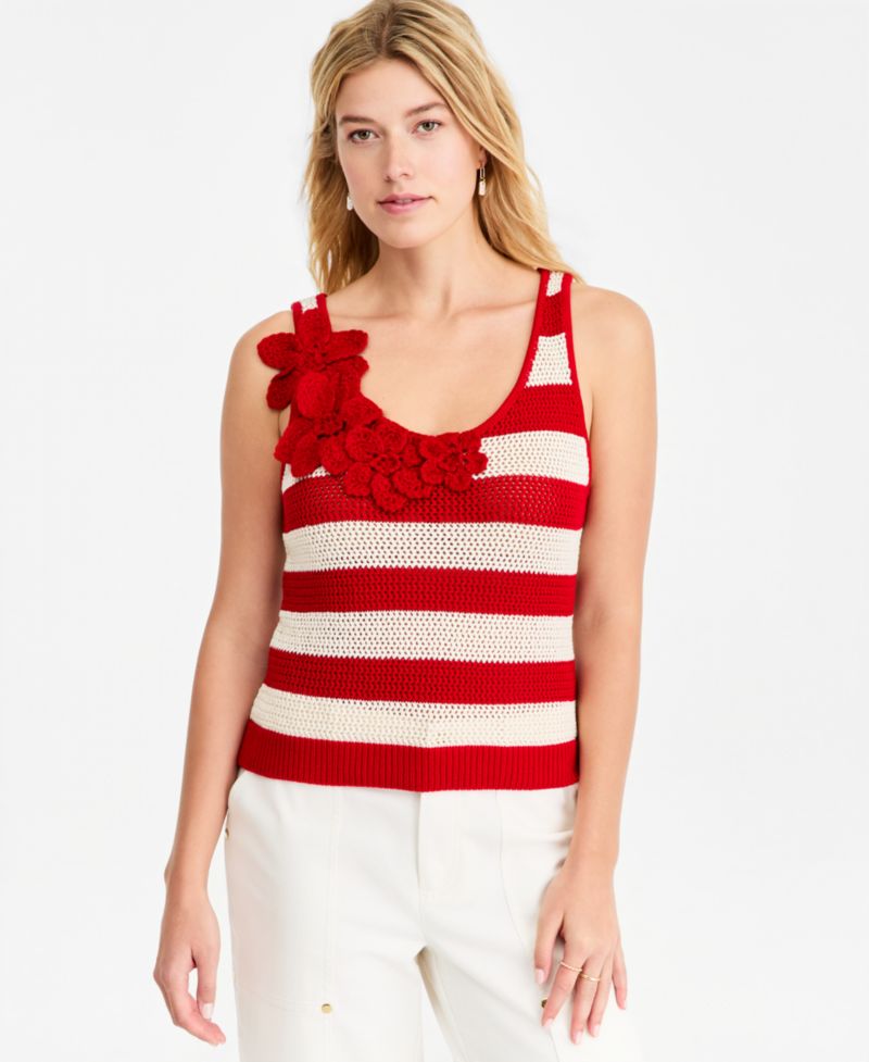 Women's Floral Crochet Striped Tank