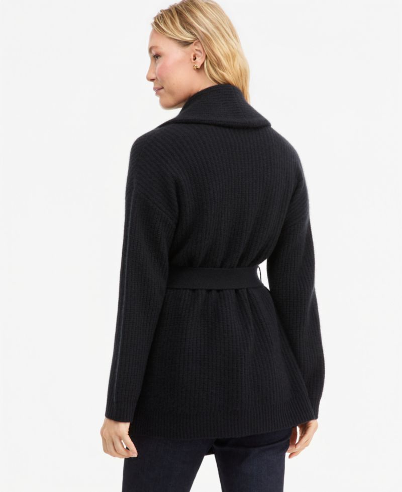 Women's 100% Cashmere Drop Shoulder Shawl-Collar Cardigan