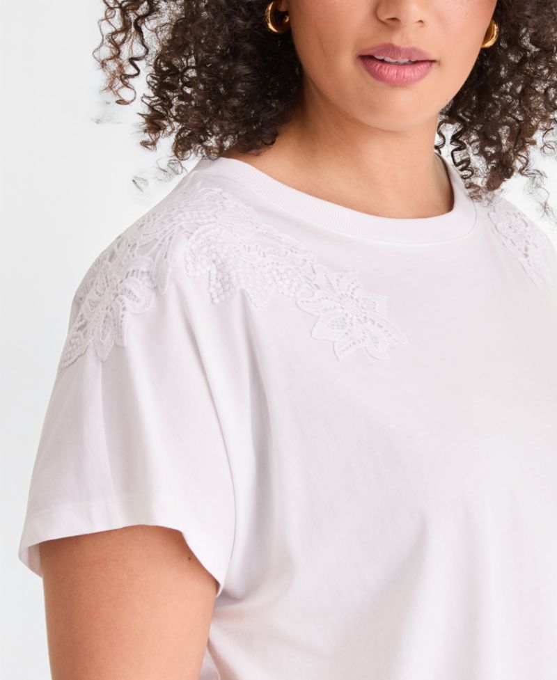 Plus Size Short-Sleeve Lace-Shoulder Tee