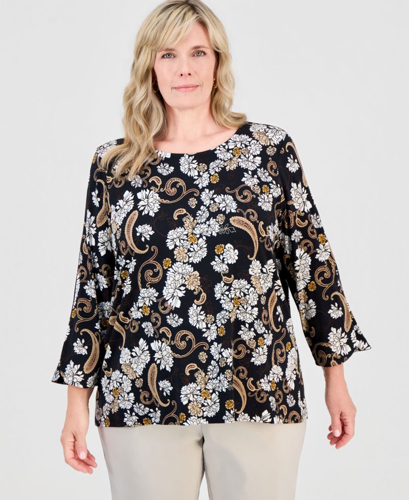 Petite Floral 3/4-Length Tulip Top