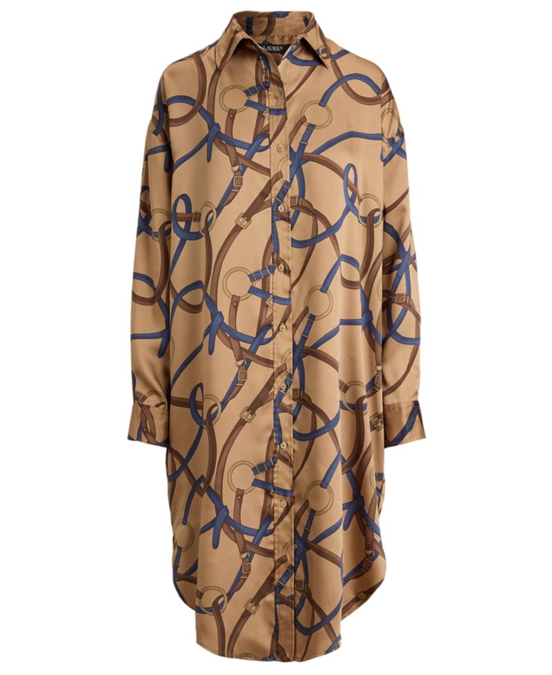 Petite Belting Print Collared Midi Dress