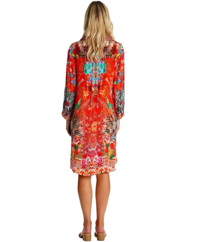 Women's Midi Summer Dress with Collared Neck, Short Sleeves, and Side Slits