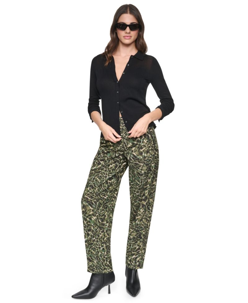 Women's Printed Sanded Twill Barrel-Leg Pants