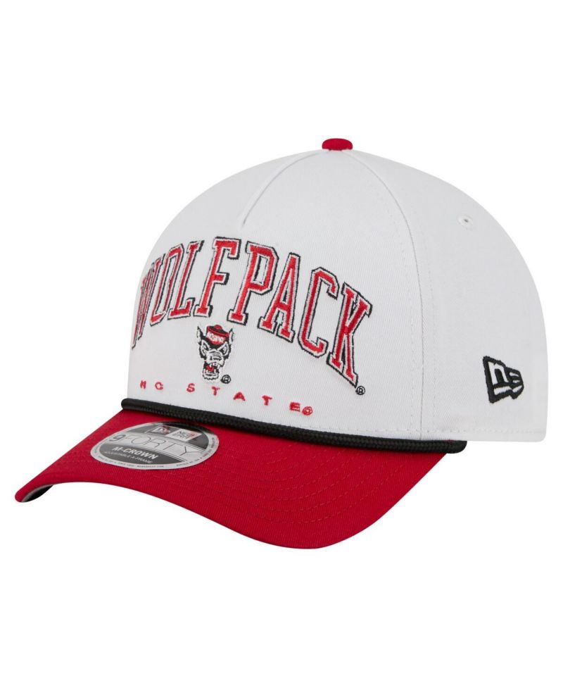 Men's White/Red NC State Wolfpack Arch Two-Tone Rope 9FORTY A-Frame M-Crown Adjustable Hat
