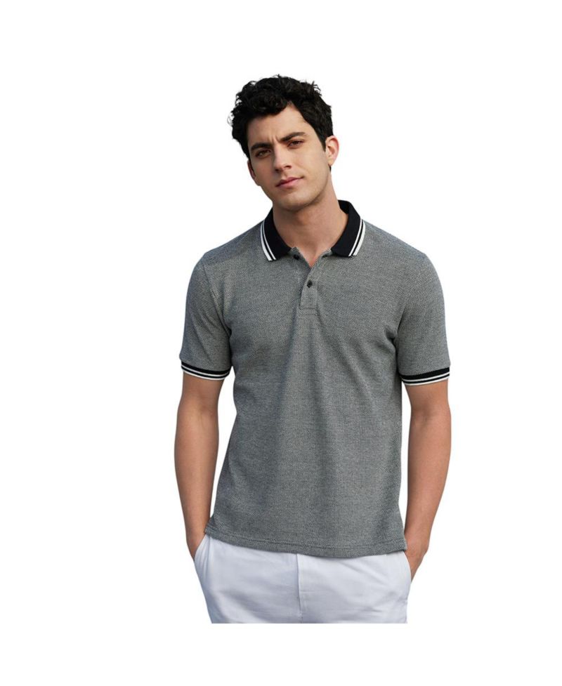 Men's Onyx Black Duo-Hue Knit Polo T-Shirt