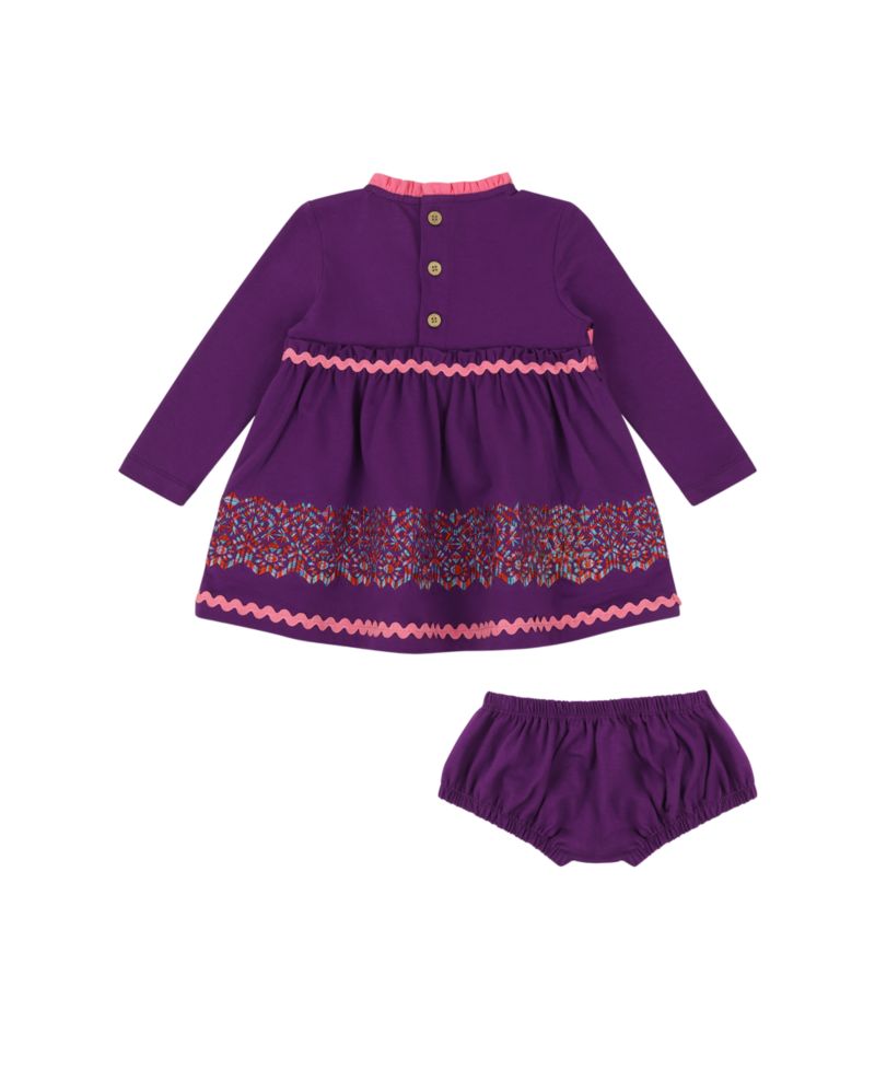 Infant Girls Long Sleeve Ruffle Trim Dress and Bloomer Set