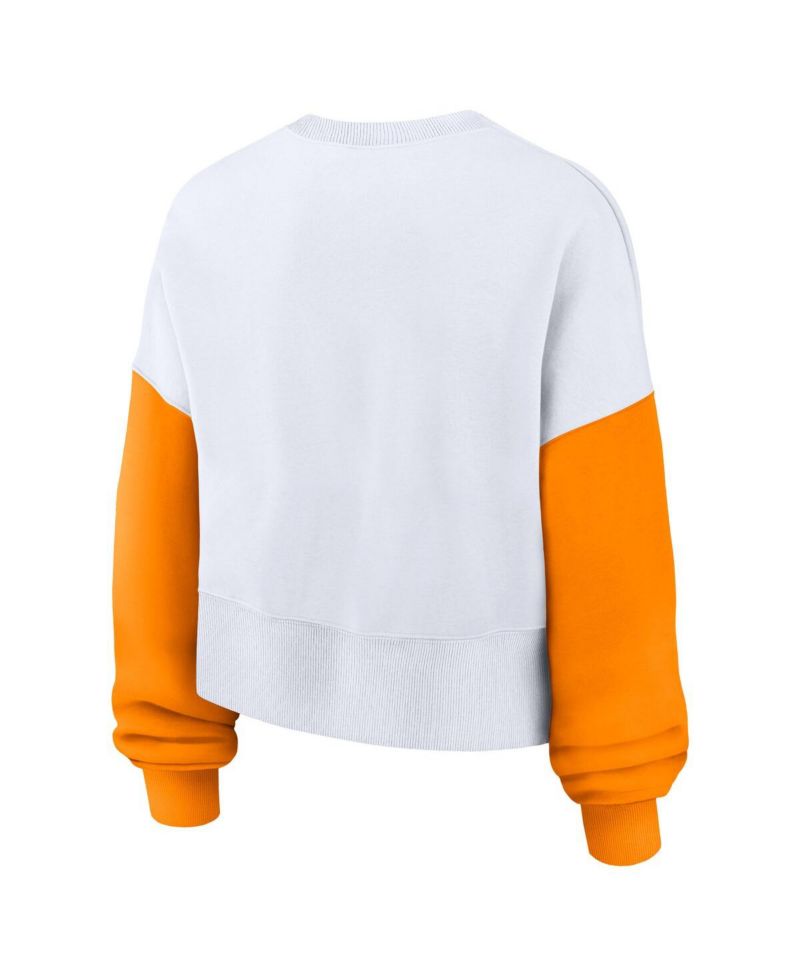Women's White Tennessee Volunteers Color-Block Oversized Cropped Pullover Sweatshirt