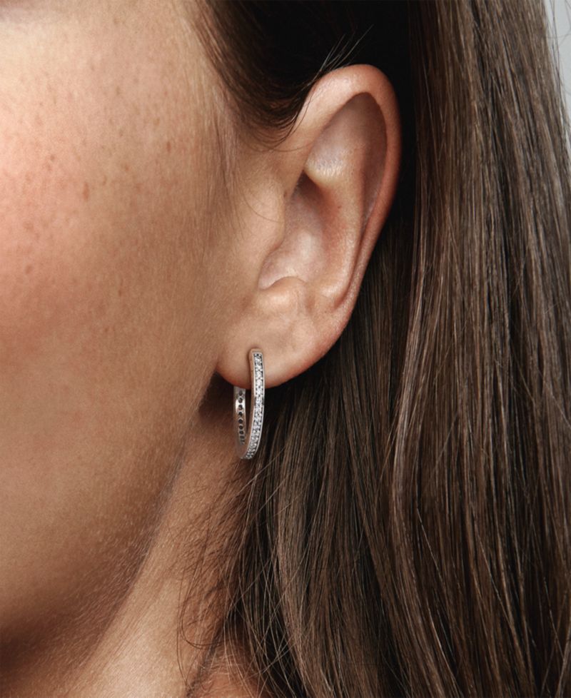 Sterling Silver Sparkle and Logo Hoop Earrings