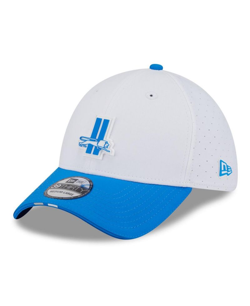 Men's White/Blue Detroit Lions 2025 NFL Training Camp Throwback Logo 39THIRTY Flex Hat