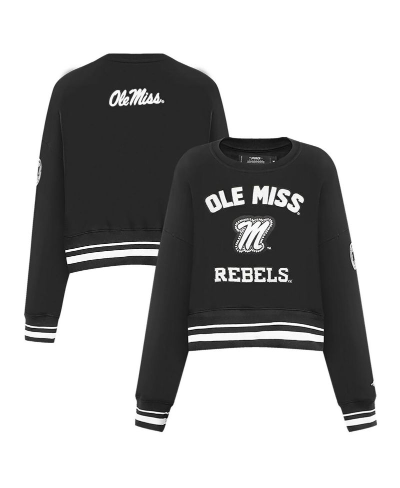 Women's Black Ole Miss Rebels Cropped Pullover Sweatshirt