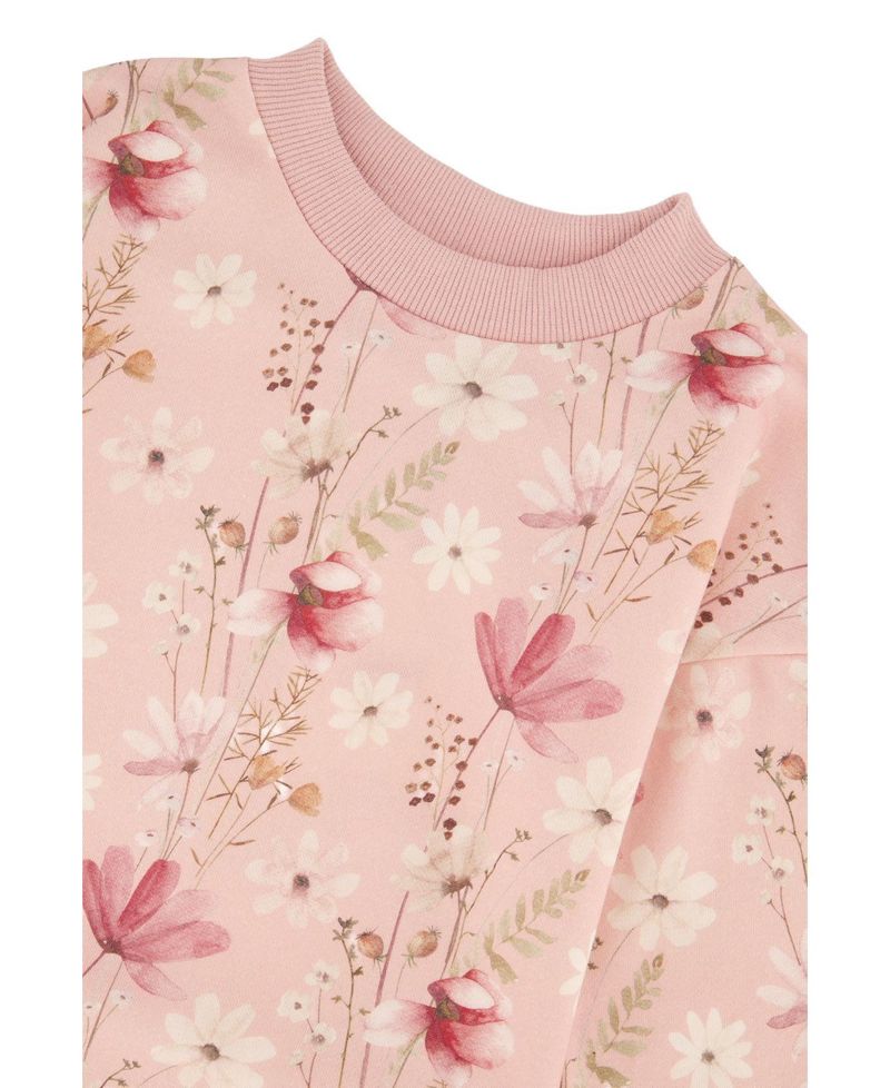 Little and Big Girl (6-12) French Terry Dress Pink Printed Flowers