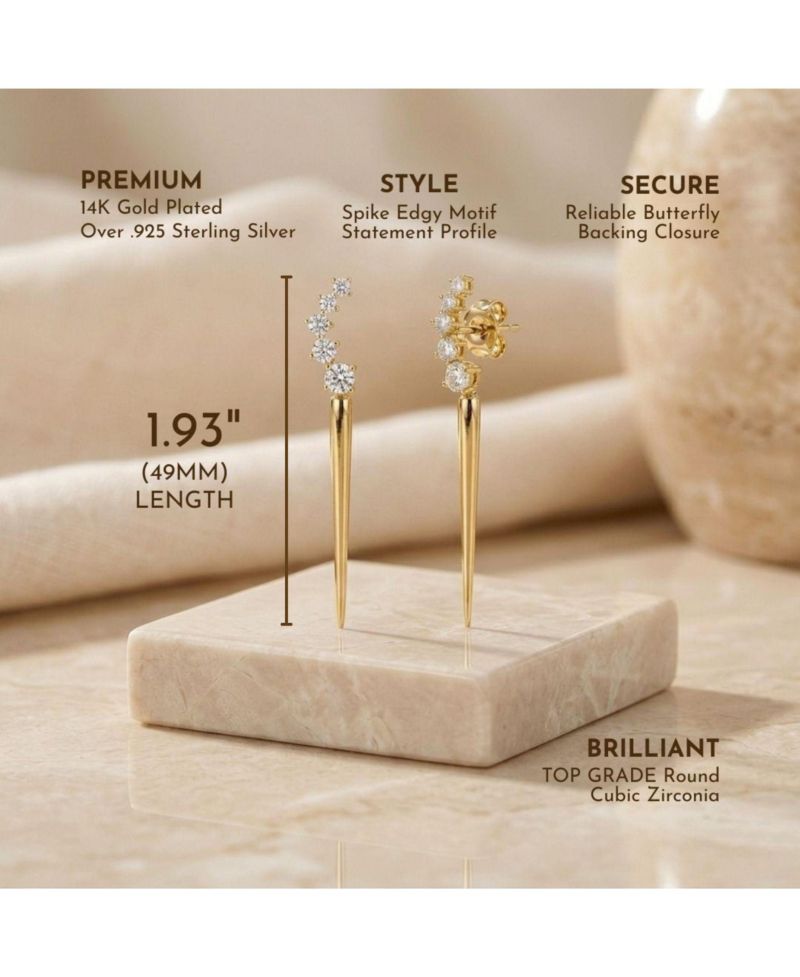 Striking 14K Gold Plated CZ Waterfall Spike Drop Earrings