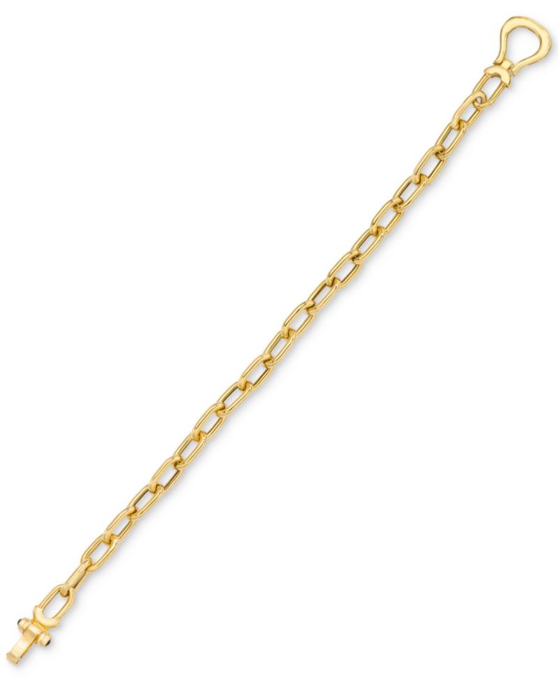 Black Spinel Horseshoe Clasp Paperclip Link Bracelet in 14k Gold-Plated Sterling Silver