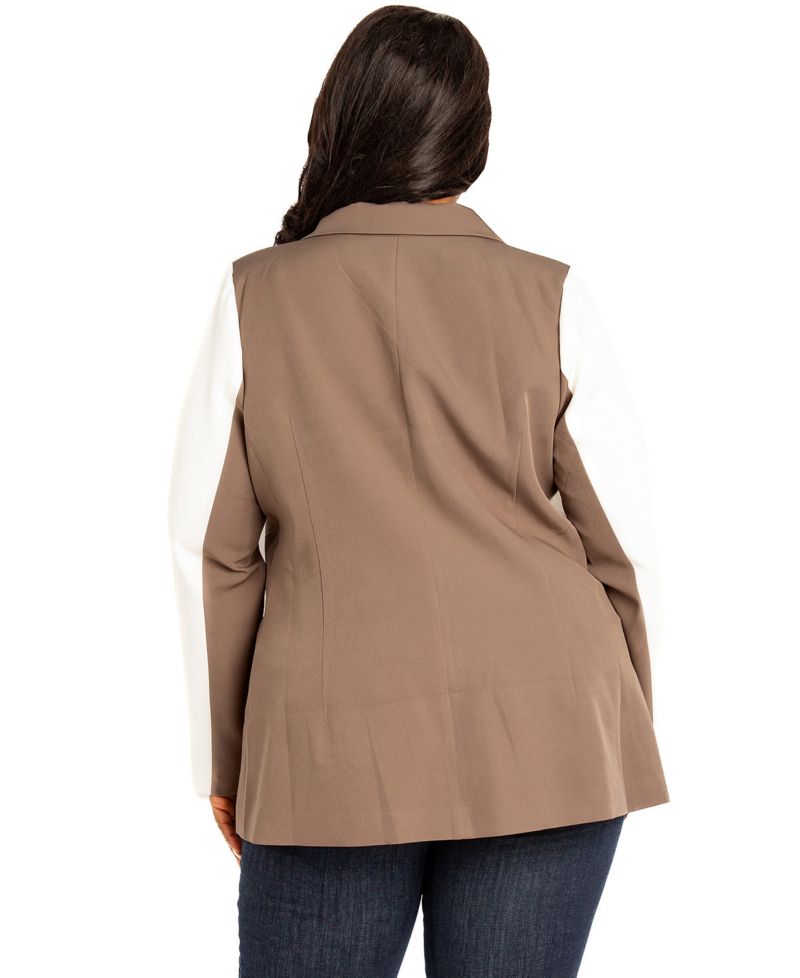 Plus Size Contrast Double Breasted Blazer