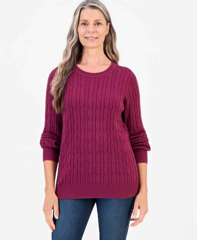 Petite Cotton Cable-Knit Crewneck Sweater