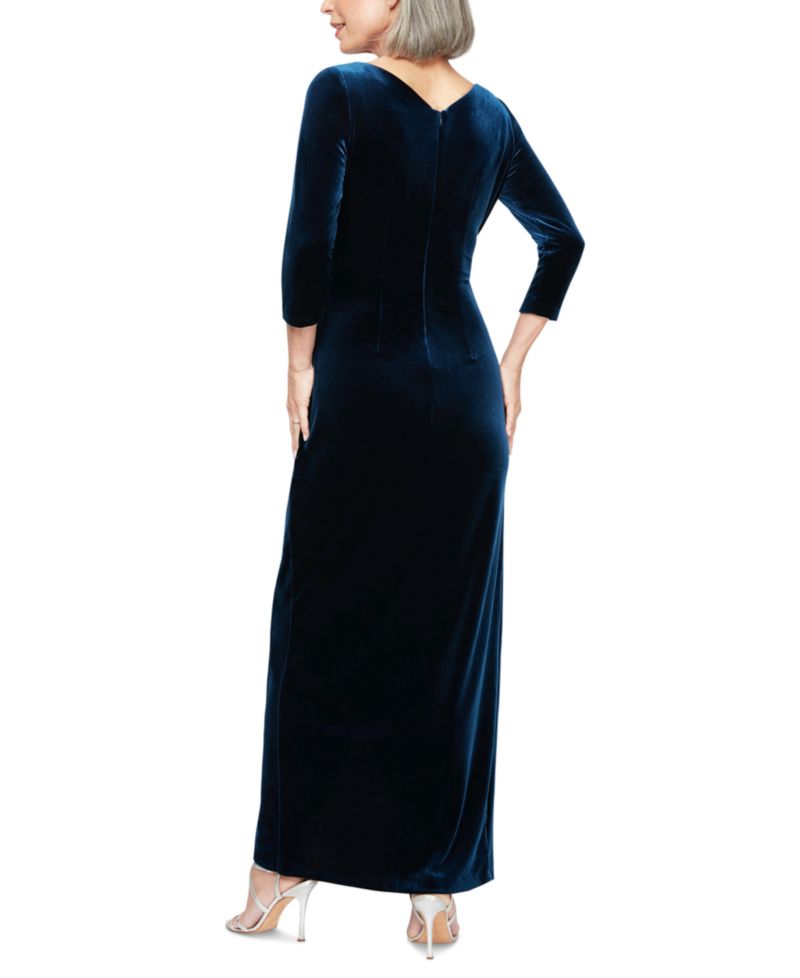 Long Velvet Surplice V-Neckline Dress