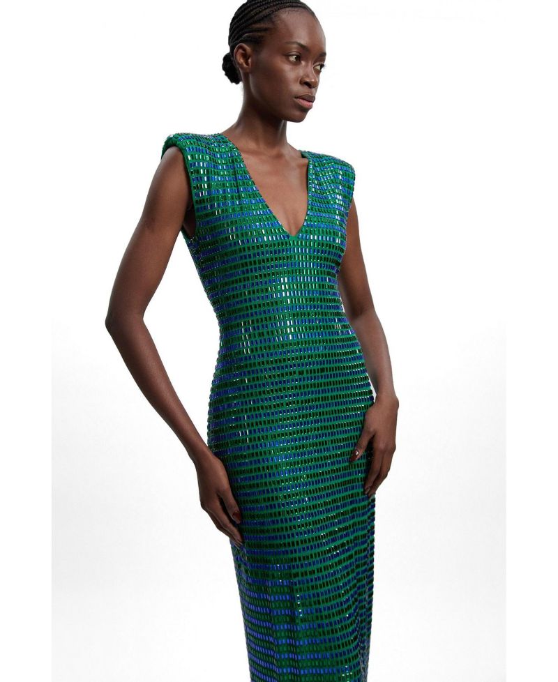 Women's Plunge V-Neck Sleeveless Midi Dress